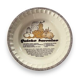 Vintage Recipe Pie Plate Royal China Jeannette Quiche Lorraine‎ Ceramic Bakeware